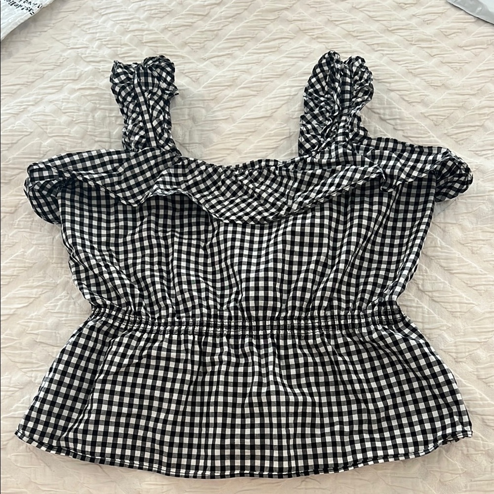 7 For All Mankind gingham peplum top